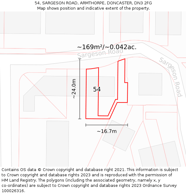 54, SARGESON ROAD, ARMTHORPE, DONCASTER, DN3 2FG: Plot and title map