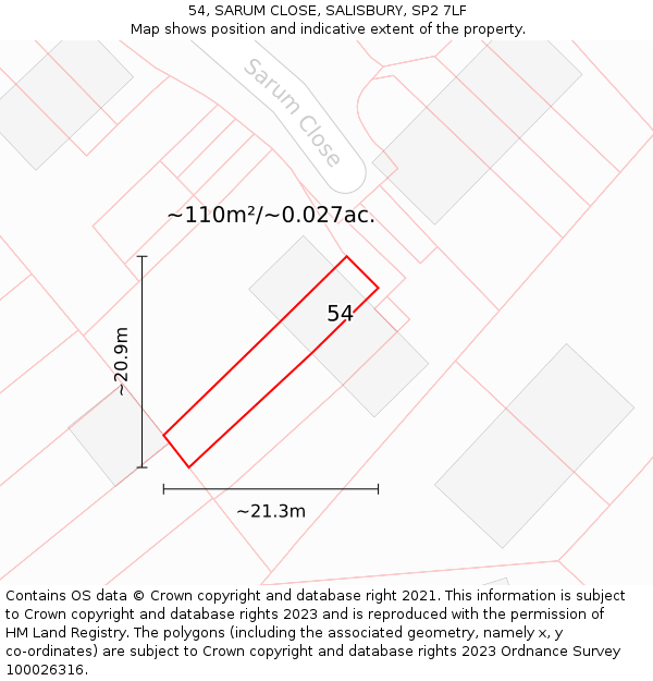 54, SARUM CLOSE, SALISBURY, SP2 7LF: Plot and title map