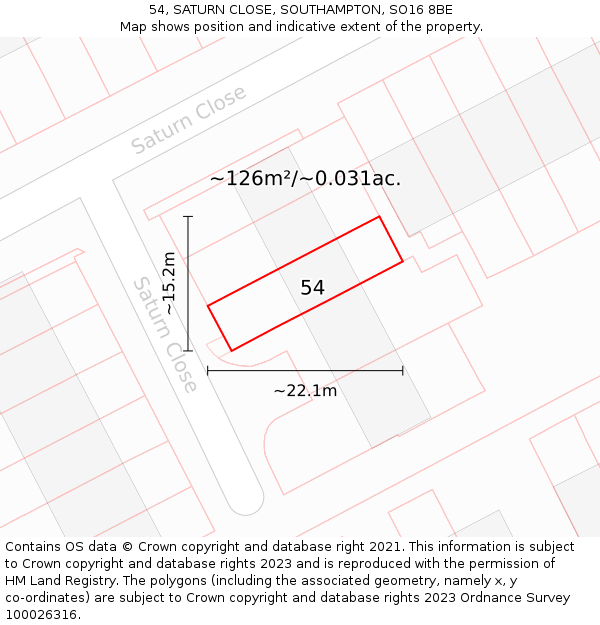 54, SATURN CLOSE, SOUTHAMPTON, SO16 8BE: Plot and title map