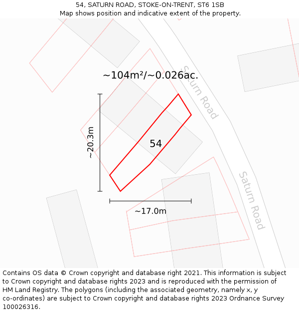 54, SATURN ROAD, STOKE-ON-TRENT, ST6 1SB: Plot and title map