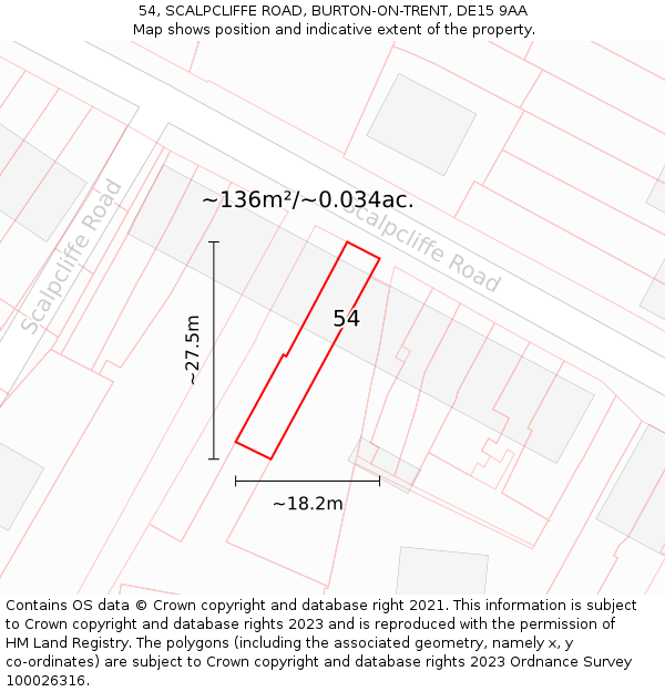 54, SCALPCLIFFE ROAD, BURTON-ON-TRENT, DE15 9AA: Plot and title map