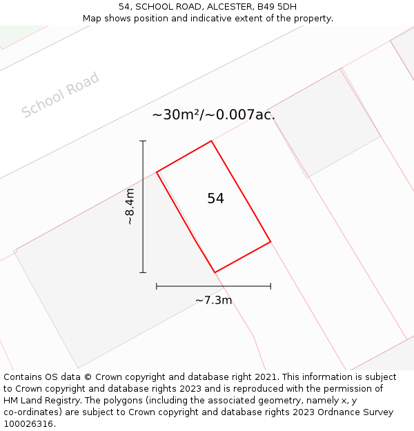 54, SCHOOL ROAD, ALCESTER, B49 5DH: Plot and title map