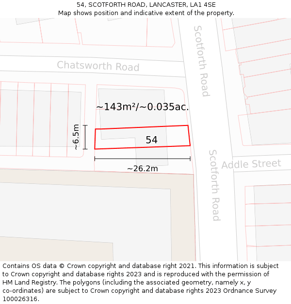 54, SCOTFORTH ROAD, LANCASTER, LA1 4SE: Plot and title map