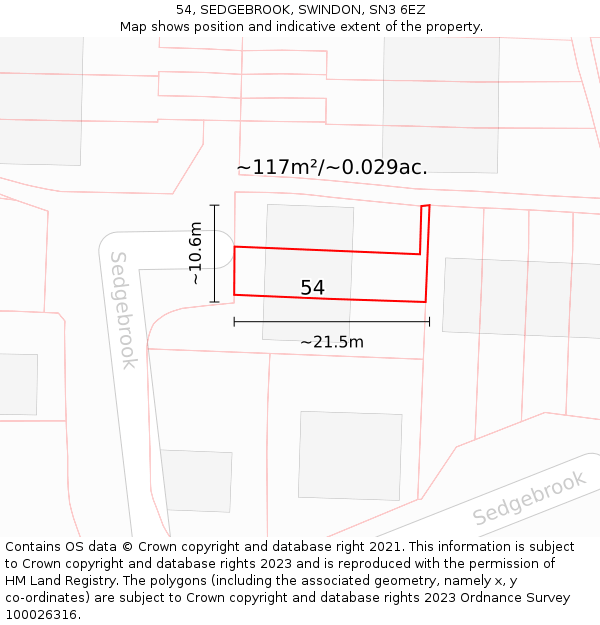54, SEDGEBROOK, SWINDON, SN3 6EZ: Plot and title map