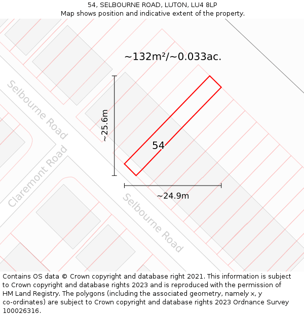 54, SELBOURNE ROAD, LUTON, LU4 8LP: Plot and title map