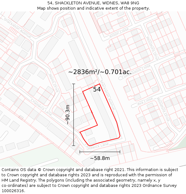 54, SHACKLETON AVENUE, WIDNES, WA8 9NG: Plot and title map
