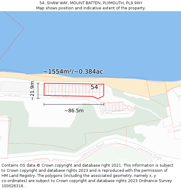 54, SHAW WAY, MOUNT BATTEN, PLYMOUTH, PL9 9XH: Plot and title map