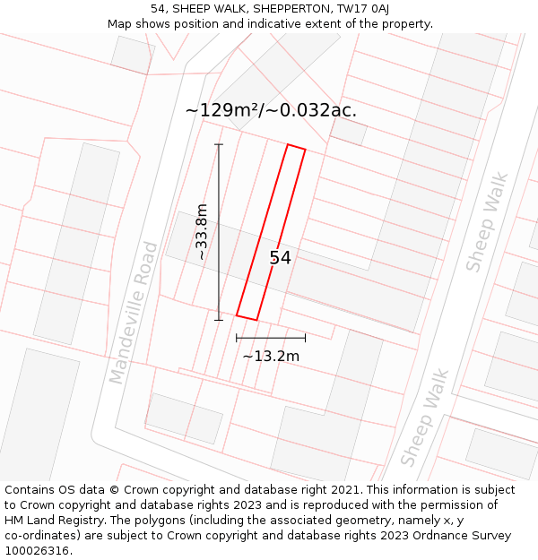 54, SHEEP WALK, SHEPPERTON, TW17 0AJ: Plot and title map