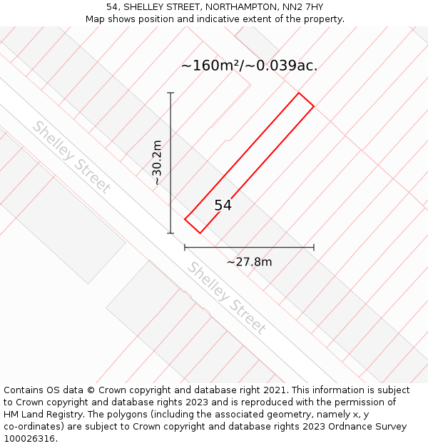 54, SHELLEY STREET, NORTHAMPTON, NN2 7HY: Plot and title map