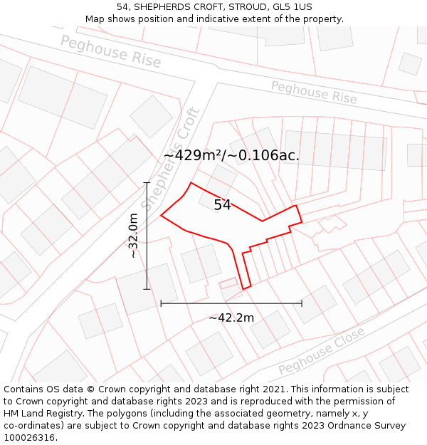 54, SHEPHERDS CROFT, STROUD, GL5 1US: Plot and title map