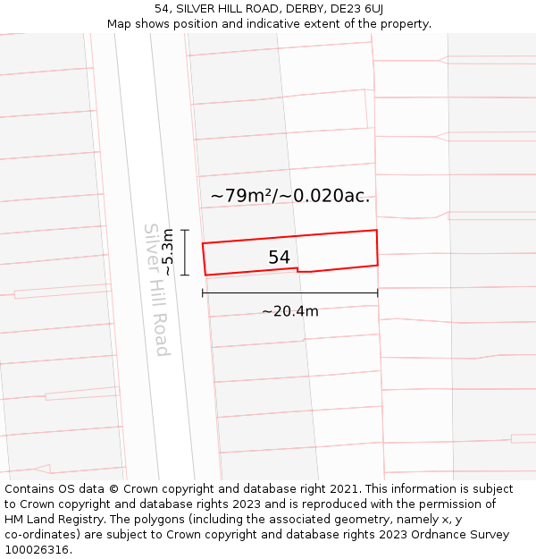 54, SILVER HILL ROAD, DERBY, DE23 6UJ: Plot and title map