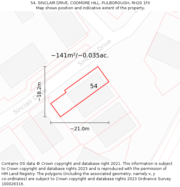 54, SINCLAIR DRIVE, CODMORE HILL, PULBOROUGH, RH20 1FX: Plot and title map