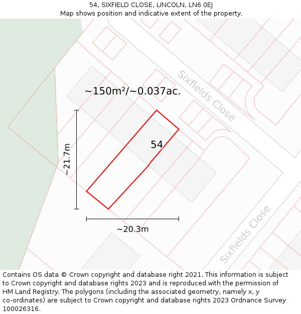 54, SIXFIELD CLOSE, LINCOLN, LN6 0EJ: Plot and title map