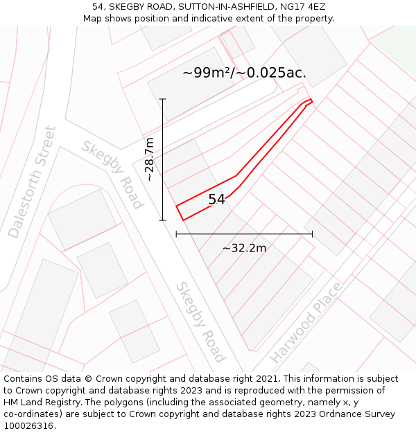 54, SKEGBY ROAD, SUTTON-IN-ASHFIELD, NG17 4EZ: Plot and title map