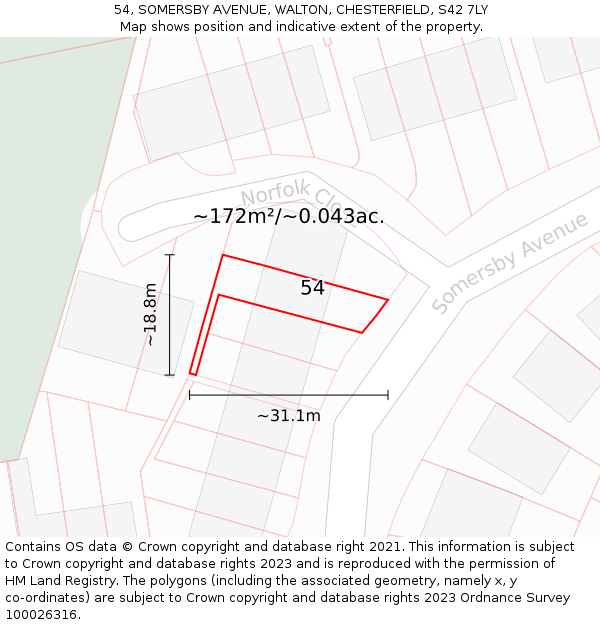 54, SOMERSBY AVENUE, WALTON, CHESTERFIELD, S42 7LY: Plot and title map