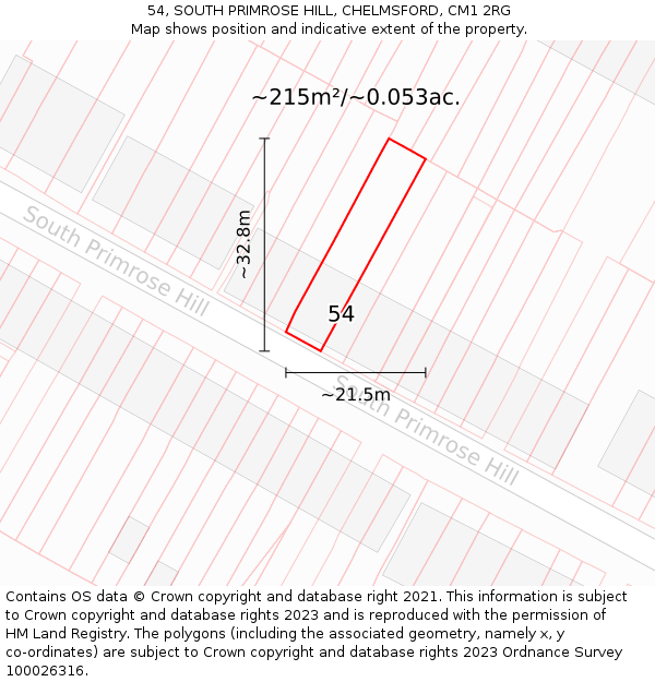 54, SOUTH PRIMROSE HILL, CHELMSFORD, CM1 2RG: Plot and title map