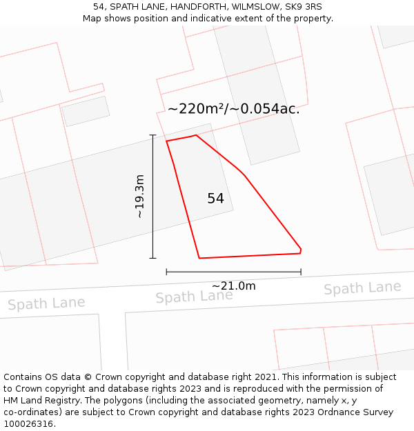54, SPATH LANE, HANDFORTH, WILMSLOW, SK9 3RS: Plot and title map