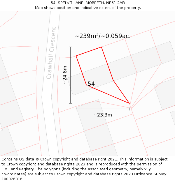54, SPELVIT LANE, MORPETH, NE61 2AB: Plot and title map