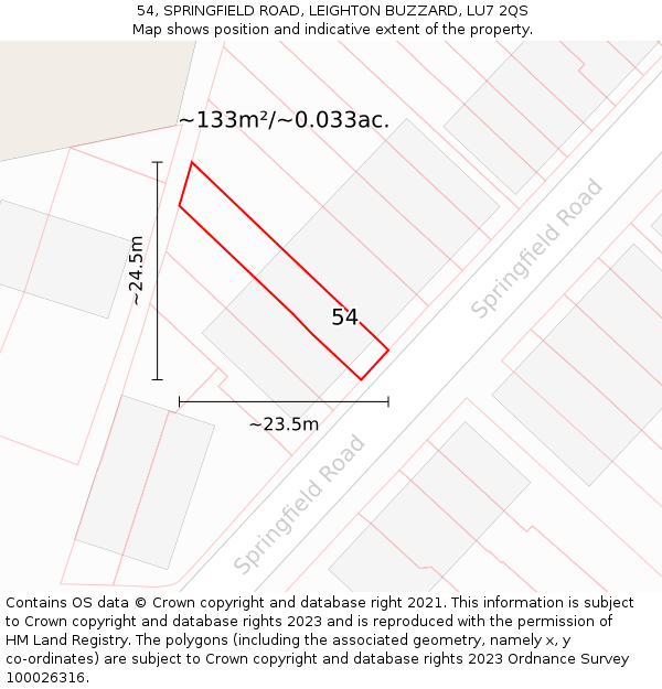 54, SPRINGFIELD ROAD, LEIGHTON BUZZARD, LU7 2QS: Plot and title map