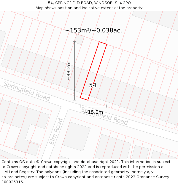 54, SPRINGFIELD ROAD, WINDSOR, SL4 3PQ: Plot and title map