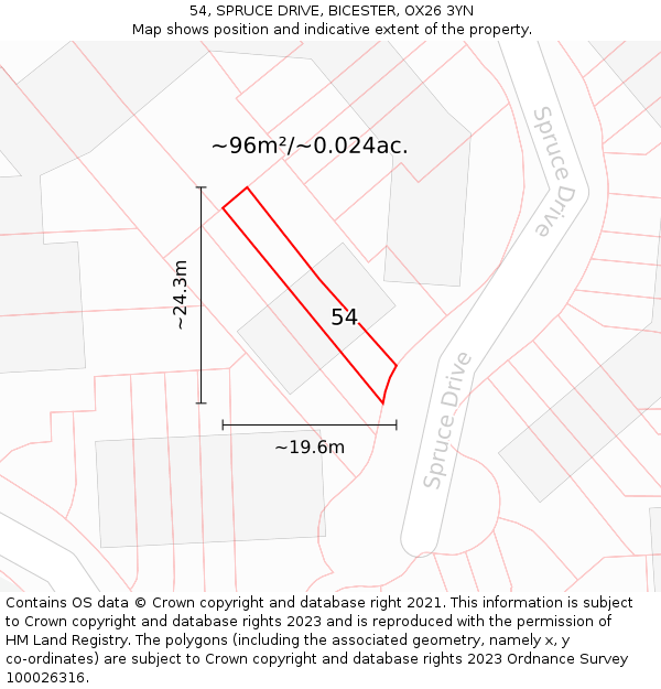 54, SPRUCE DRIVE, BICESTER, OX26 3YN: Plot and title map