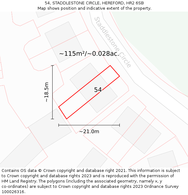 54, STADDLESTONE CIRCLE, HEREFORD, HR2 6SB: Plot and title map