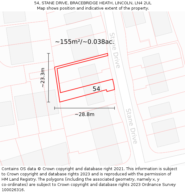 54, STANE DRIVE, BRACEBRIDGE HEATH, LINCOLN, LN4 2UL: Plot and title map