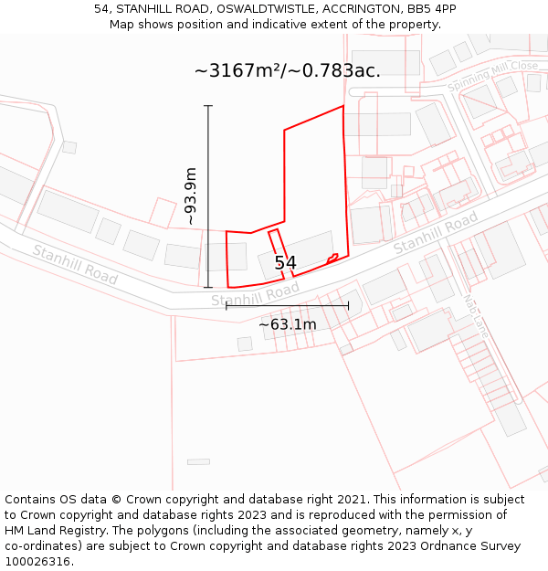 54, STANHILL ROAD, OSWALDTWISTLE, ACCRINGTON, BB5 4PP: Plot and title map