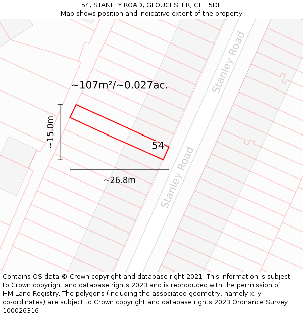 54, STANLEY ROAD, GLOUCESTER, GL1 5DH: Plot and title map