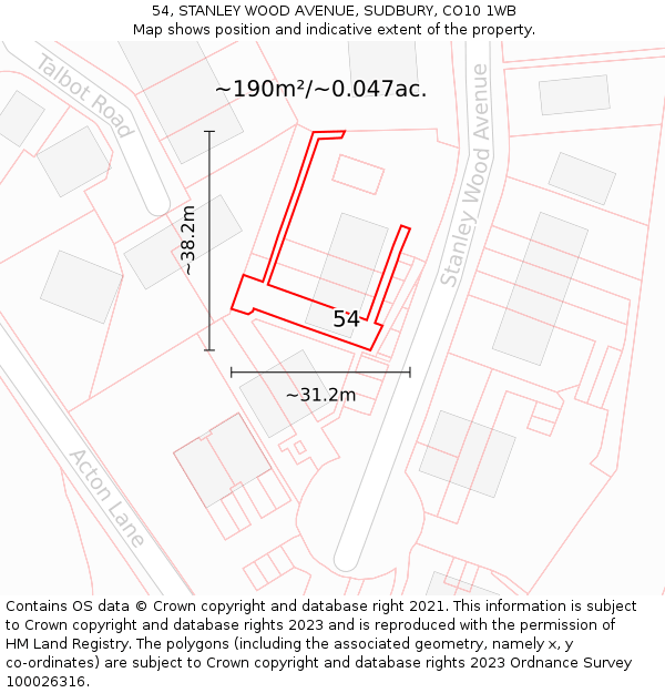 54, STANLEY WOOD AVENUE, SUDBURY, CO10 1WB: Plot and title map