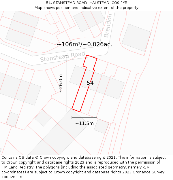 54, STANSTEAD ROAD, HALSTEAD, CO9 1YB: Plot and title map