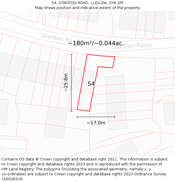 54, STANTON ROAD, LUDLOW, SY8 2PF: Plot and title map