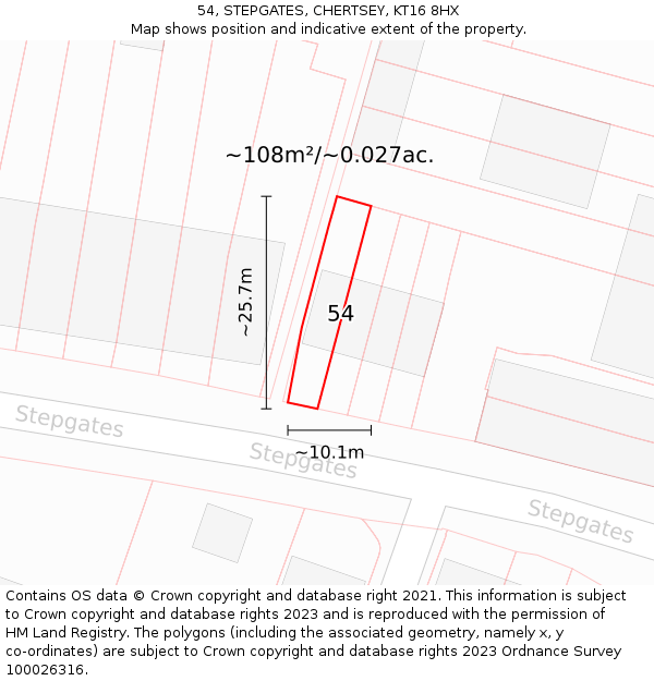 54, STEPGATES, CHERTSEY, KT16 8HX: Plot and title map