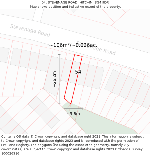 54, STEVENAGE ROAD, HITCHIN, SG4 9DR: Plot and title map