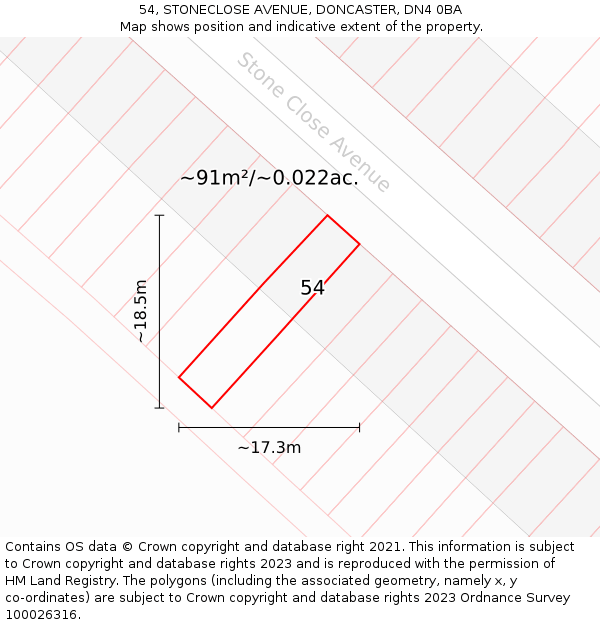54, STONECLOSE AVENUE, DONCASTER, DN4 0BA: Plot and title map
