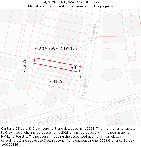 54, STONEGATE, SPALDING, PE11 2PP: Plot and title map