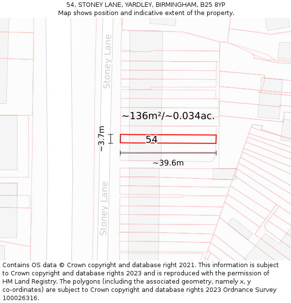 54, STONEY LANE, YARDLEY, BIRMINGHAM, B25 8YP: Plot and title map