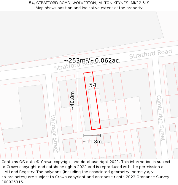 54, STRATFORD ROAD, WOLVERTON, MILTON KEYNES, MK12 5LS: Plot and title map