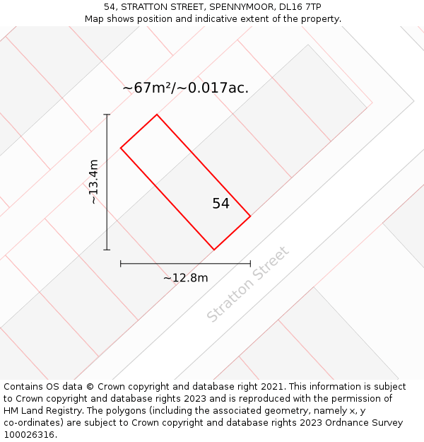 54, STRATTON STREET, SPENNYMOOR, DL16 7TP: Plot and title map