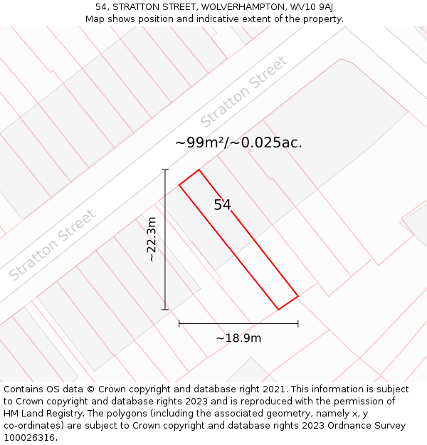54, STRATTON STREET, WOLVERHAMPTON, WV10 9AJ: Plot and title map