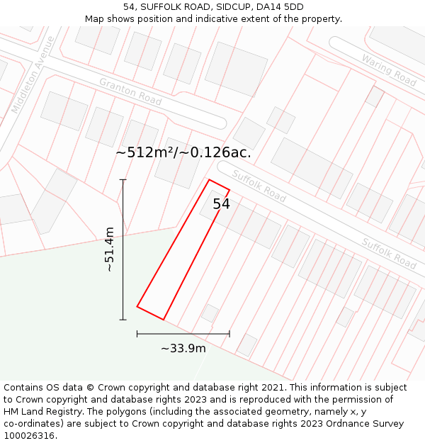 54, SUFFOLK ROAD, SIDCUP, DA14 5DD: Plot and title map