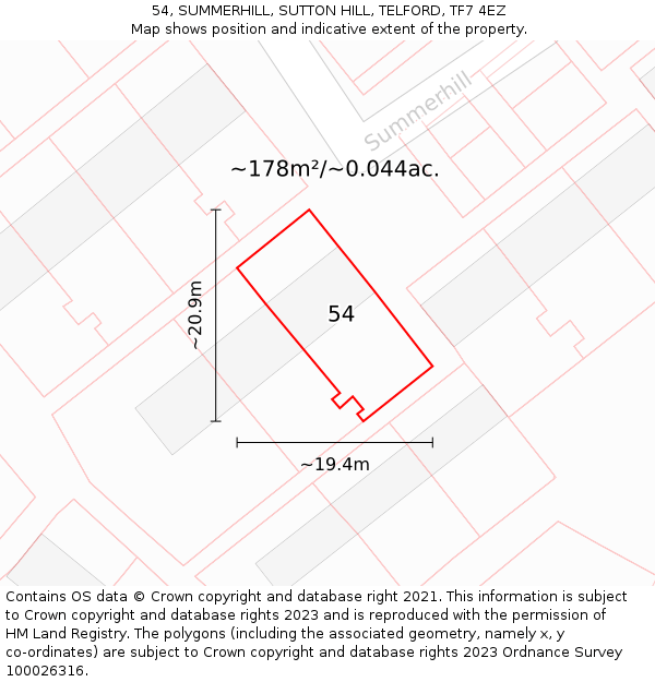 54, SUMMERHILL, SUTTON HILL, TELFORD, TF7 4EZ: Plot and title map