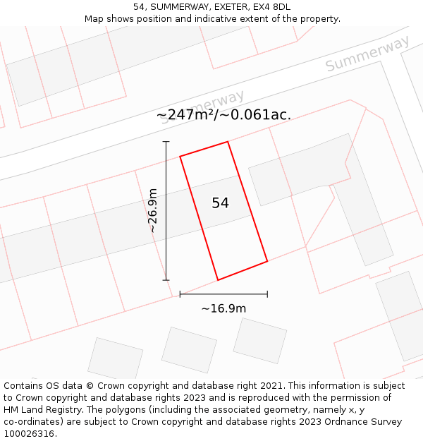 54, SUMMERWAY, EXETER, EX4 8DL: Plot and title map