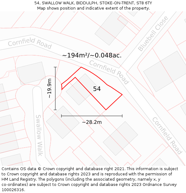 54, SWALLOW WALK, BIDDULPH, STOKE-ON-TRENT, ST8 6TY: Plot and title map
