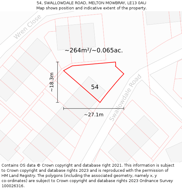 54, SWALLOWDALE ROAD, MELTON MOWBRAY, LE13 0AU: Plot and title map