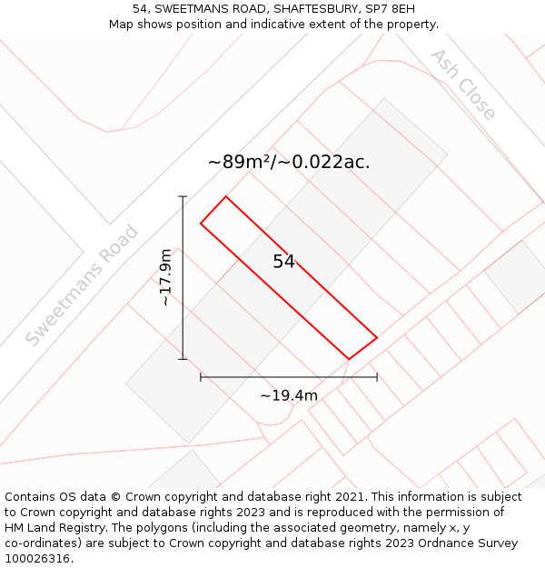 54, SWEETMANS ROAD, SHAFTESBURY, SP7 8EH: Plot and title map