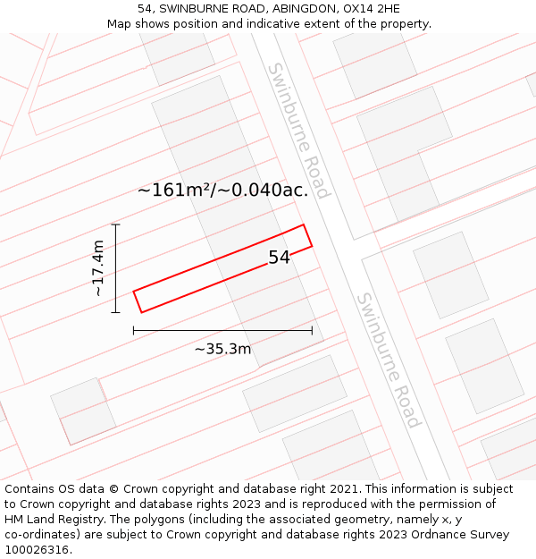 54, SWINBURNE ROAD, ABINGDON, OX14 2HE: Plot and title map