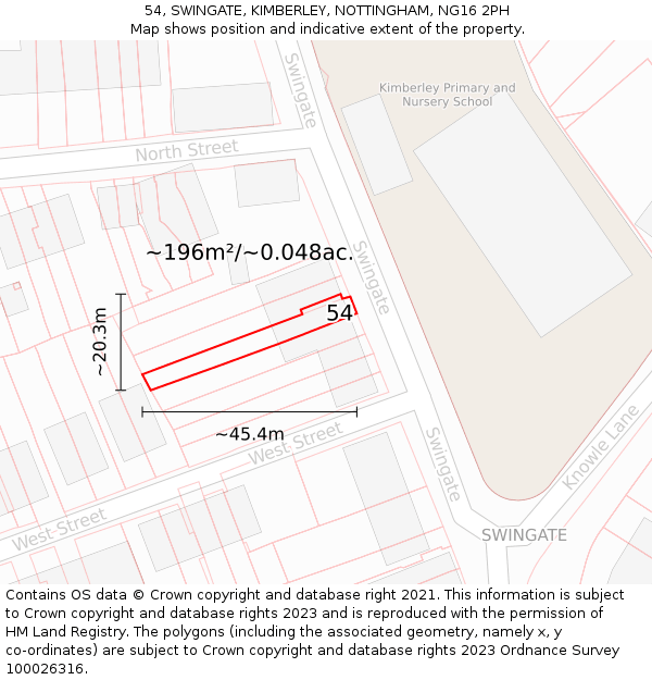 54, SWINGATE, KIMBERLEY, NOTTINGHAM, NG16 2PH: Plot and title map