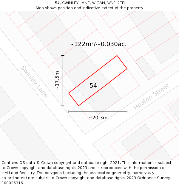 54, SWINLEY LANE, WIGAN, WN1 2EB: Plot and title map