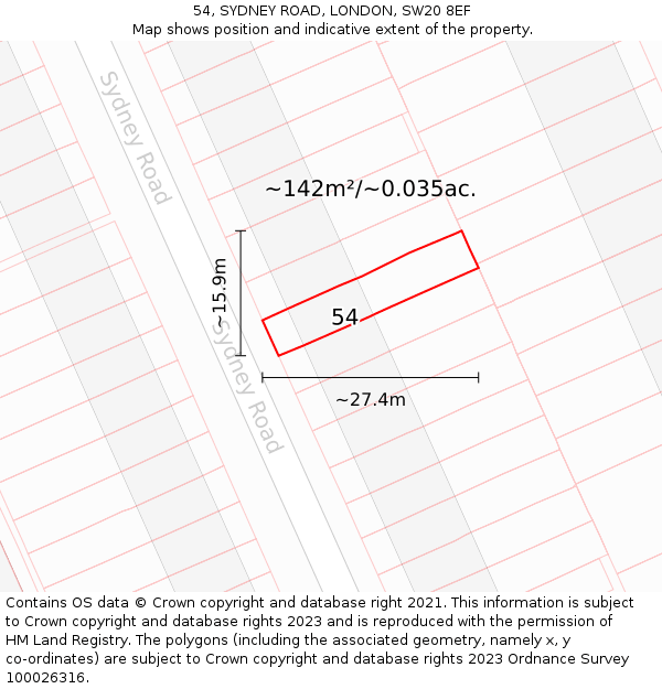54, SYDNEY ROAD, LONDON, SW20 8EF: Plot and title map
